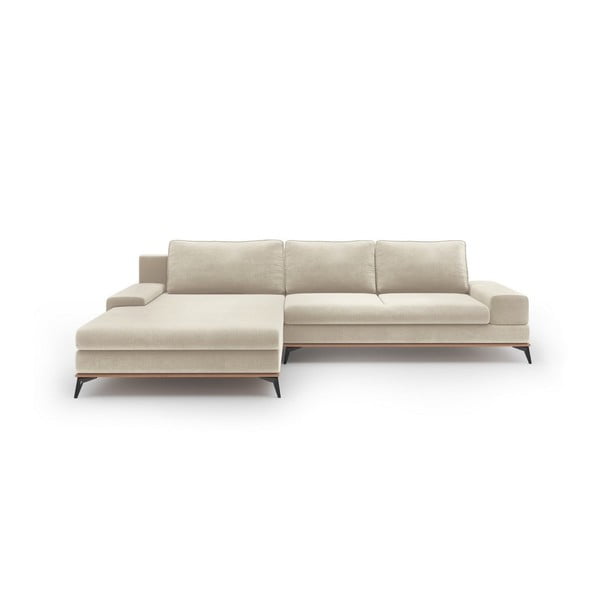 Divano letto angolare beige con rivestimento in velluto, angolo sinistro Astre - Windsor & Co Sofas