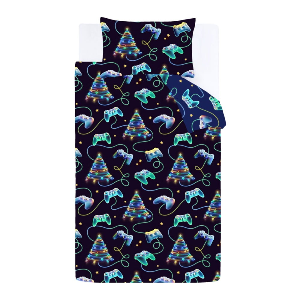 Set copripiumino e federa nero e blu per letto matrimoniale 200x200 cm Christmas Gamer – Catherine Lansfield | Biancheria da letto