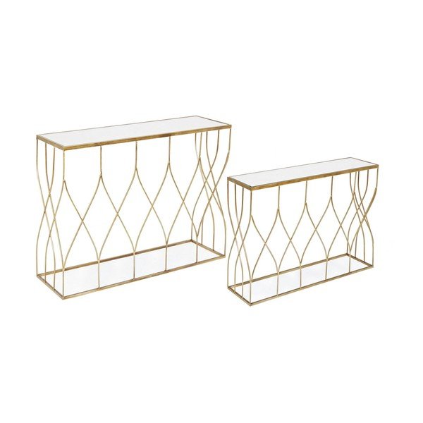 Set di tavoli consolle dorati con piano in vetro 2 pz 33x104 cm Elenor – Bizzotto