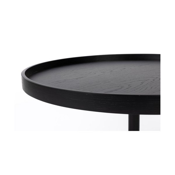 Tavolino da salotto rotondo nero con piano effetto rovere ø 70 cm Yuri L – White Label-image-2