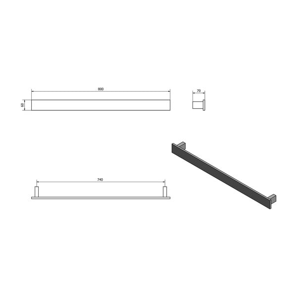 Portasciugamani in alluminio nero, larghezza 80 cm Patron - Sapho-image-3