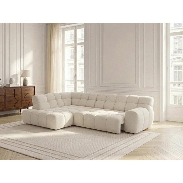 Divano angolare bianco allungabile/con movimento relax elettrico (con penisola a sinistra/a L) Andre – Bobochic Paris-image-3