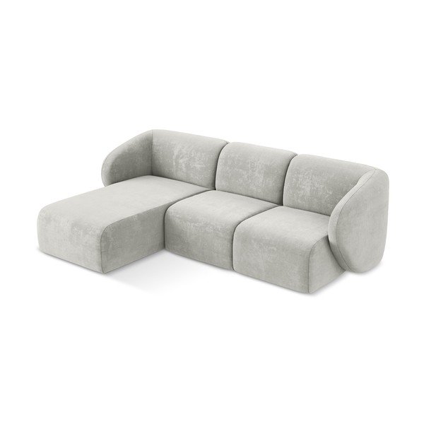Divano angolare grigio chiaro (con penisola a sinistra/con chaise lounge) con rivestimento in ciniglia Lani – Makamii-image-2