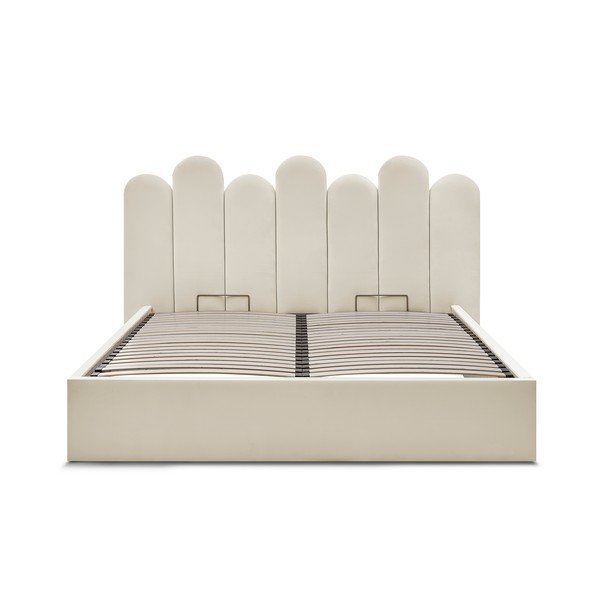 Letto matrimoniale imbottito beige contenitore e rete inclusi 160x200 cm Badja - Bobochic Paris-image-3