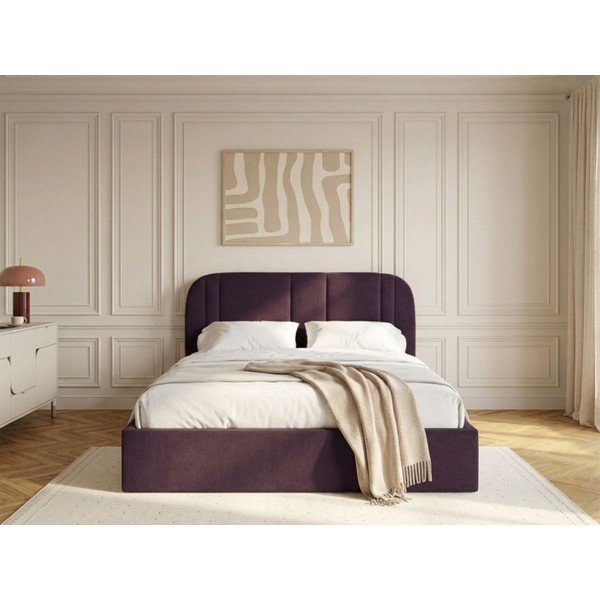 Letto matrimoniale imbottito viola con contenitore con rete inclusa 180x200 cm Sidney – Bobochic Paris-image-2