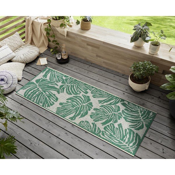 Runner da esterno verde e beige , 70 x 200 cm Monstera - NORTHRUGS-image-1