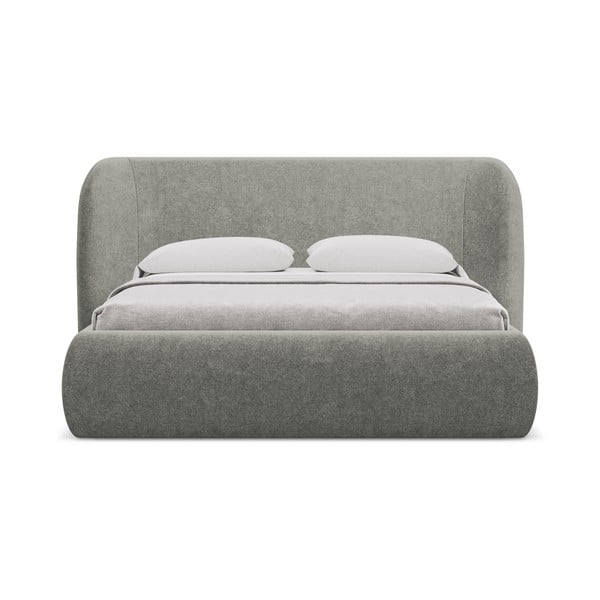 Letto matrimoniale imbottito grigio con contenitore con griglia 160x200 cm Hauke - Makamii-image-3