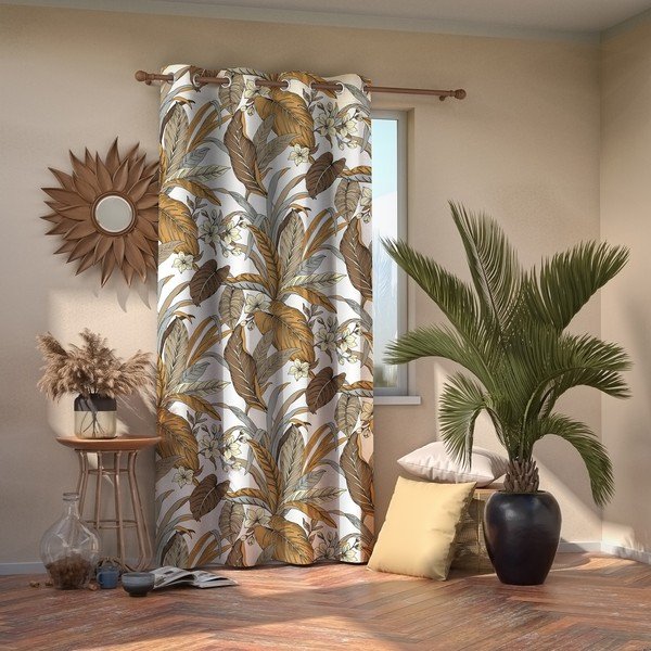 Tenda con motivo floreale marrone , 140 x 245 cm - AmeliaHome