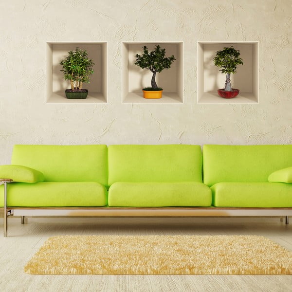 Set di 3 adesivi con alberi bonsai effetto 3D - Ambiance