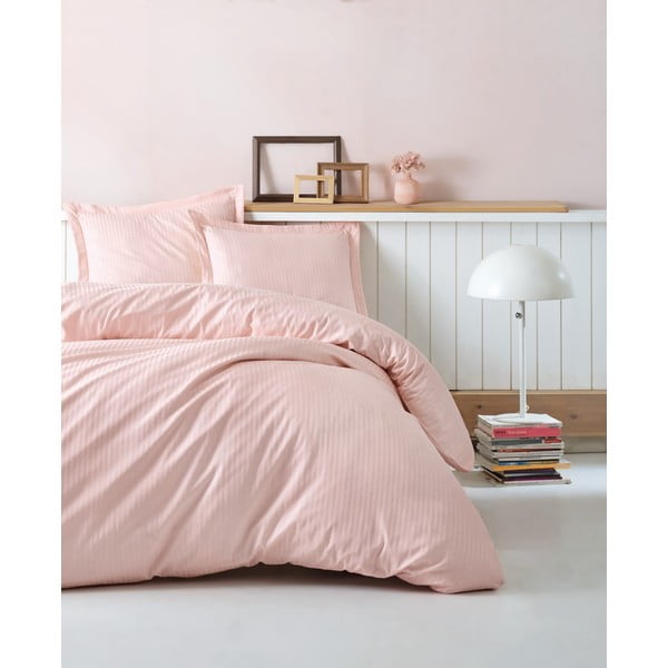 Biancheria da letto matrimoniale in cotone sateen rosa chiaro con lenzuolo e copriletto 240x260 cm - Mijolnir