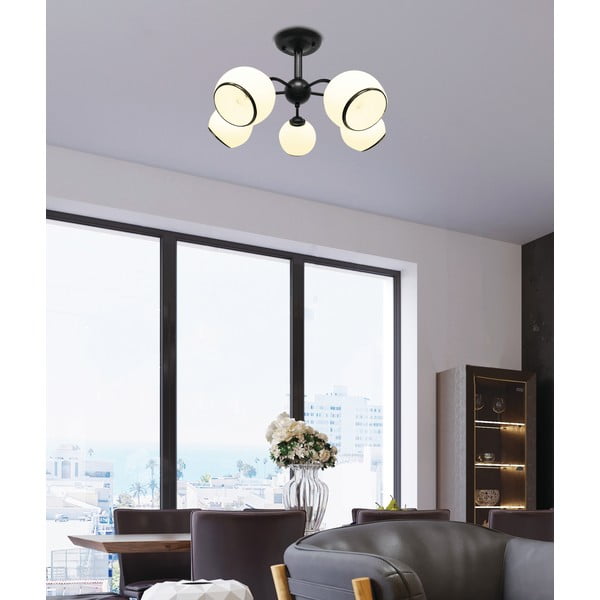 Plafoniera bianca e nera con paralume in vetro 56x56 cm Marinen – Candellux Lighting-image-1