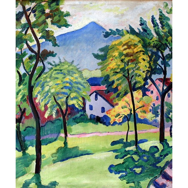 Riproduzione di un dipinto , 50 x 60 cm August Macke - Tegernsee Landscape - Fedkolor