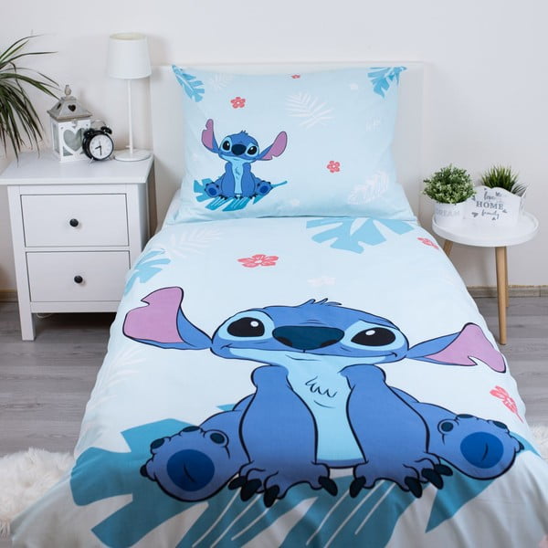 Biancheria da letto per bambini in cotone blu per letto singolo 140x200 cm Lilo and Stitch "Blue" - Jerry Fabrics-image-1