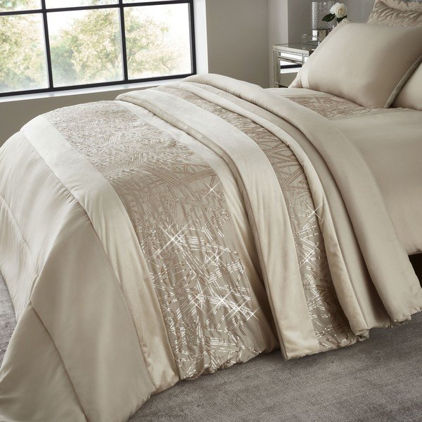 Copriletto trapuntato in velluto beige per letto matrimoniale 220x230 cm Sparkle - Catherine Lansfield
