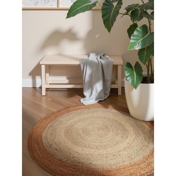 Tappeto rotondo avorio in iuta reversibile e tessuto a mano ø 200 cm Jutta Ivory – Hanse Home-image-1