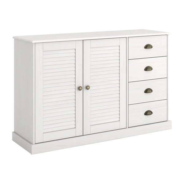 Credenza bianca in pino massiccio 125x80x38 cm Edith – Støraa-image-4