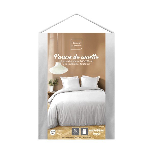 Set copripiumino e federa bianco in microfibra per letto matrimoniale/per letto esteso 3 pezzi 240x220 cm Liam – douceur d'intérieur-image-1