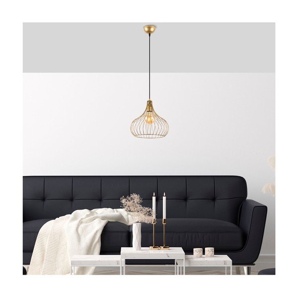 Lampadario dorato con paralume in metallo ø 22 cm Teldemia – Opviq lights-image-1