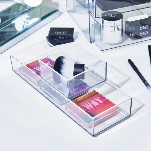 Organizer da bagno per cosmetici in plastica riciclata in set di 3 pezzi Stack & Slide - iDesign-image-1