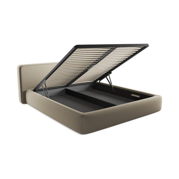 Letto matrimoniale imbottito beige con contenitore con griglia 180x200 cm Kiana - Makamii-image-3