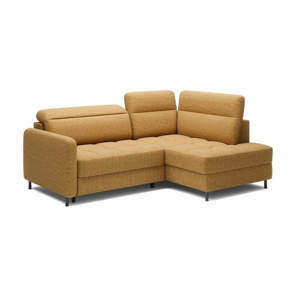 Divano angolare giallo allungabile/con contenitore (con penisola a destra/a L) e rivestimento in velluto Barea – ELTAP-image-2