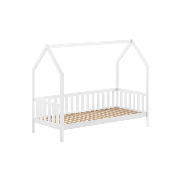 Letto da bambini a forma di casa bianco in pino massiccio con rete inclusa 90x200 cm Cabane – Vipack