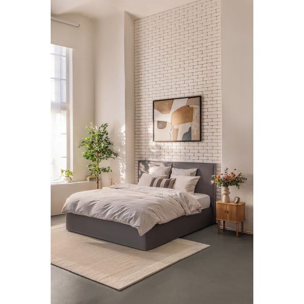 Letto matrimoniale imbottito grigio con contenitore con rete inclusa 160x200 cm Thessa Bold – Bonami Selection-image-1