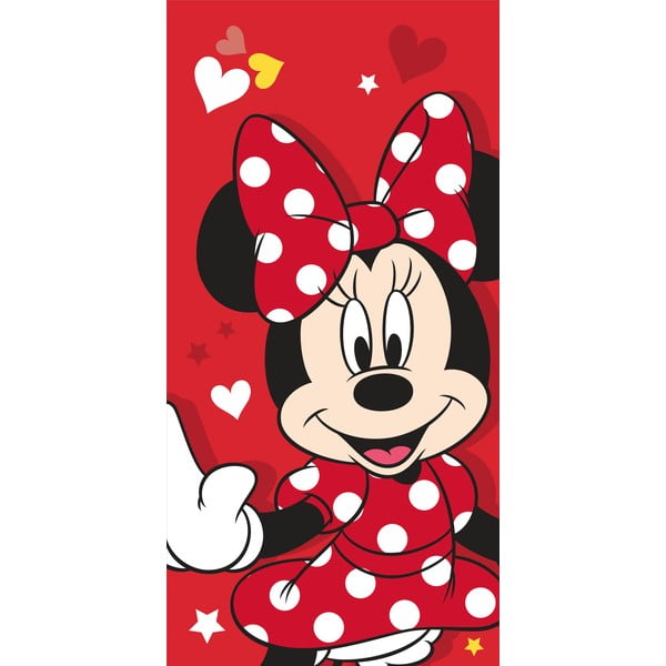Asciugamano per bambini rosso in cotone 70x140 cm Minnie "Red heart" – Jerry Fabrics