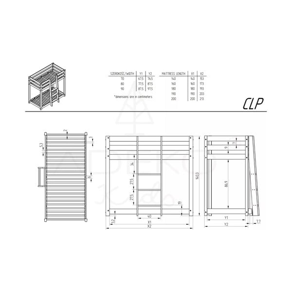 Letto a castello in legno di pino 90x200 cm CLP - Adeko-image-3