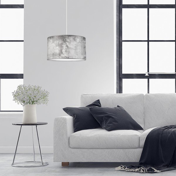 Lampada a sospensione grigia con paralume in tessuto ø 35 cm Print - LAMKUR-image-1