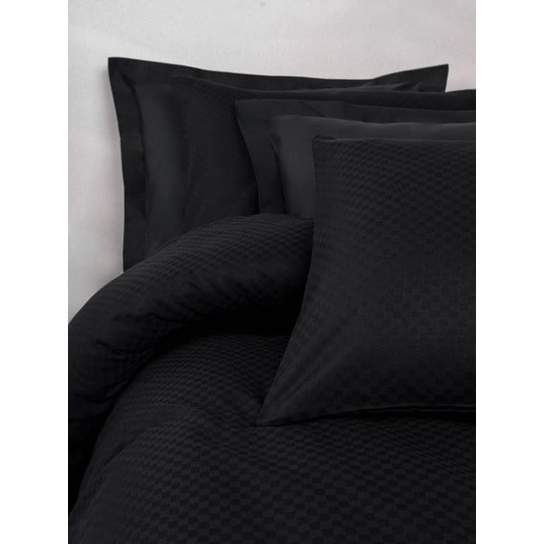 Set copripiumino e federa nero in cotone renforcé per letto matrimoniale ed esteso 240x220 cm Checkered – Mila Home Luxury-image-2