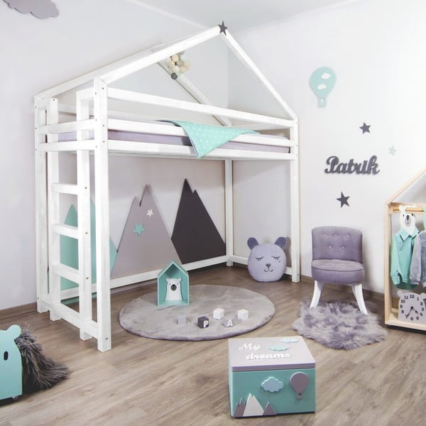 Letto per bambini rialzato in legno bianco Toppy, 120 x 200 cm - Benlemi