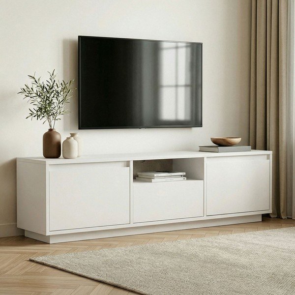 Mobile TV bianco 160x42x30 cm Sentinel – Kalune Design-image-1