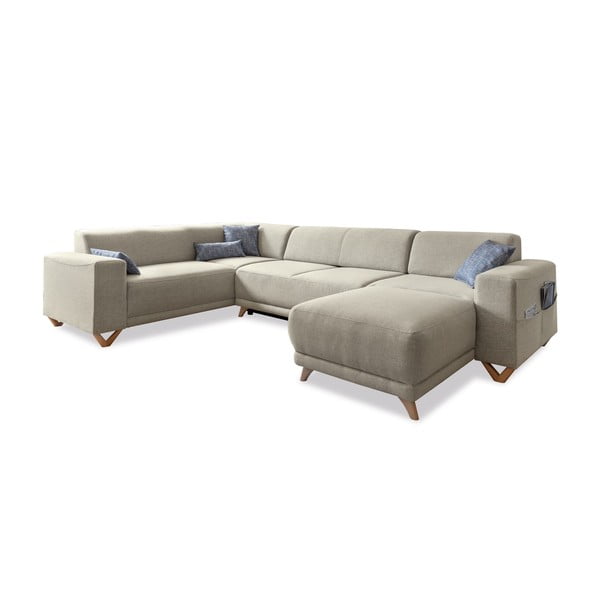 Divano angolare beige allungabile e con contenitore (penisola a sinistra/a U) Classy Sophie – Miuform