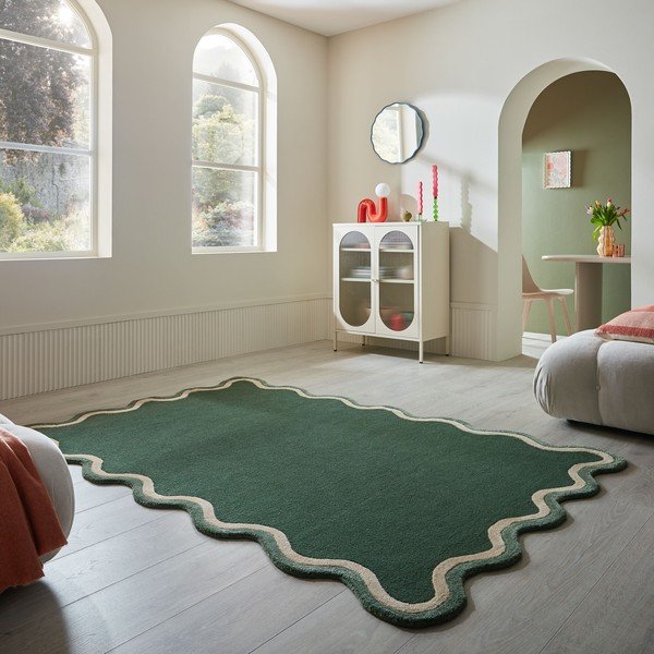 Tappeto verde scuro in misto lana tessuto a mano 200x290 cm Rivo Wool – Flair Rugs-image-1