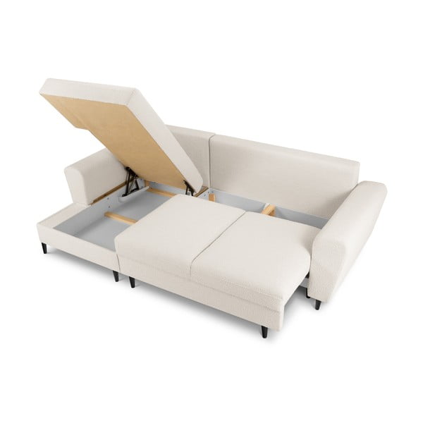 Divano angolare beige allungabile e con contenitore (con penisola a sinistra/con chaise lounge) con rivestimento in bouclé Kyoto – Cosmopolitan Design-image-3