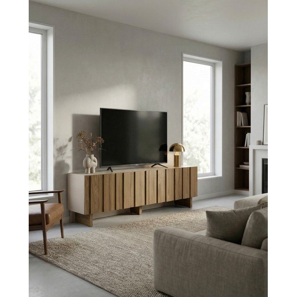 Mobile TV color crema/di colore naturale in pino massiccio 180x50x43 cm Marlo – Marckeric-image-1