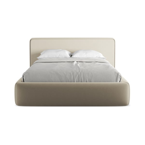 Letto matrimoniale imbottito beige con contenitore con griglia 140x200 cm Kiana - Makamii-image-4