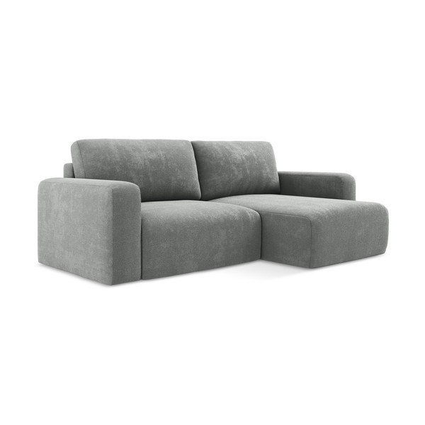 Divano angolare grigio allungabile/con contenitore (con penisola a destra/con chaise lounge) con rivestimento in ciniglia Kona – Makamii-image-2