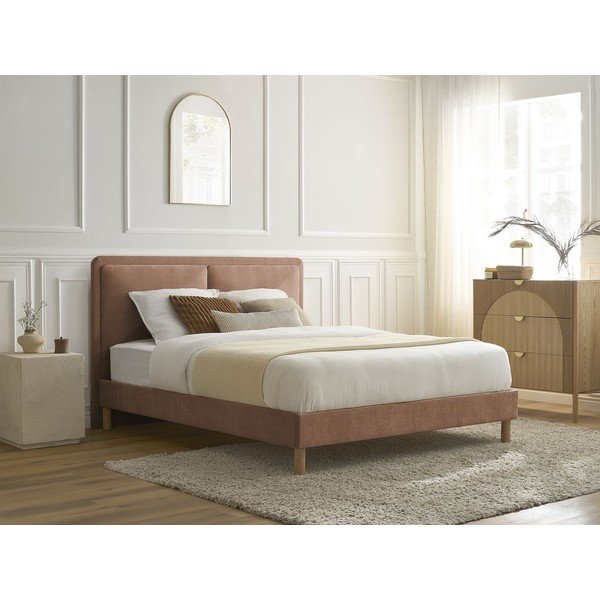 Letto matrimoniale imbottito rosa polveroso imbottito con rete inclusa 140x190 cm Mara – Bobochic Paris-image-2