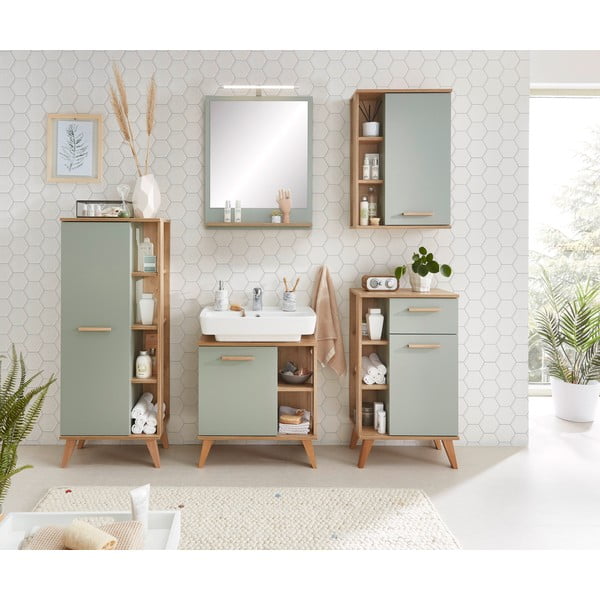 Mobile bagno sospeso verde in rovere 51x75 cm Set 963 - Pelipal-image-1