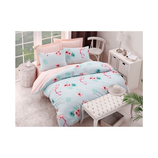 Biancheria da letto Flamenco Mint con lenzuolo in misto cotone per letto matrimoniale, 200 x 220 cm - Unknown