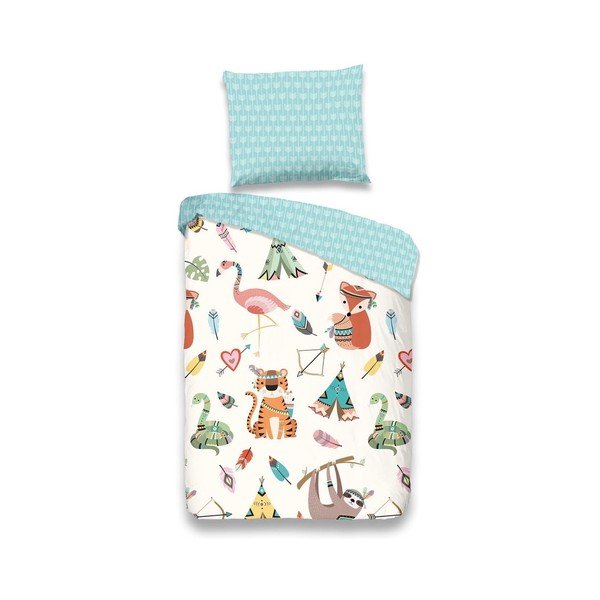 Biancheria da letto per bambini in cotone bianco e blu Boho, 140 x 200 cm - Good Morning