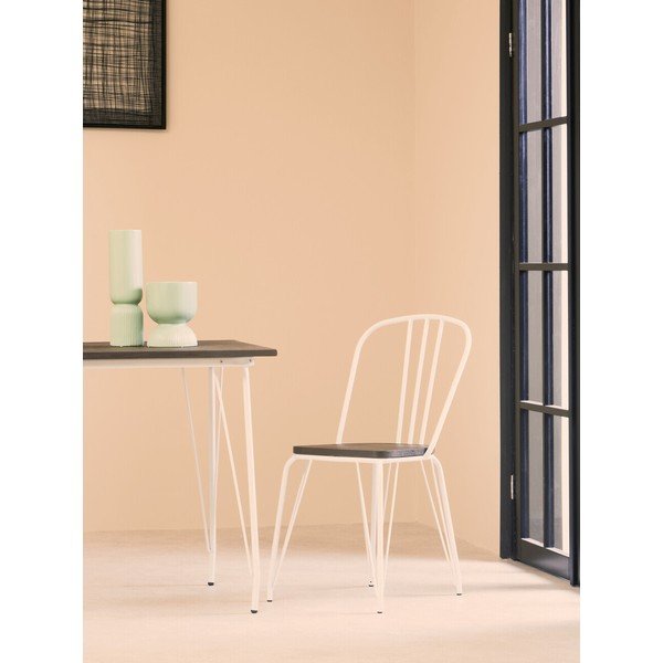 Sedia da pranzo bianca/di colore naturale in olmo massiccio District – Premier Housewares-image-1