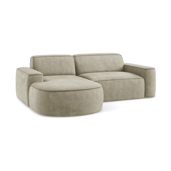 Divano angolare beige (con penisola a sinistra/con chaise lounge) con rivestimento in ciniglia Omao – Makamii-image-4