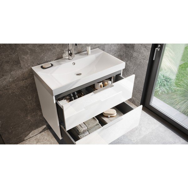 Mobile da lavabo bianco lucido da appendere 81x65 cm Celano – Germania-image-1