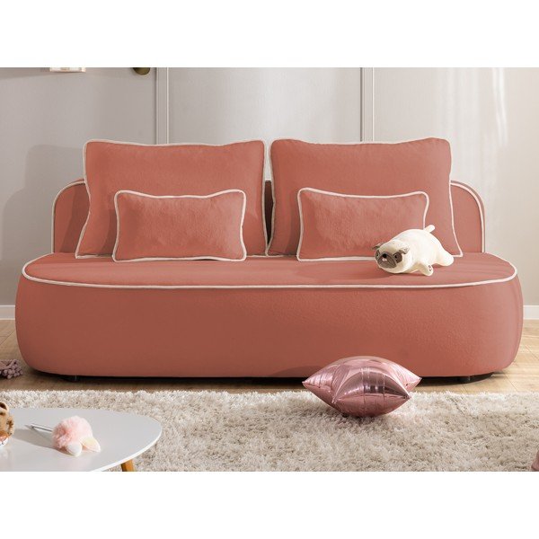 Divano per bambini rosa/grigio chiaro allungabile/con contenitore con rivestimento in velluto 210 cm Saga – Ropez-image-1