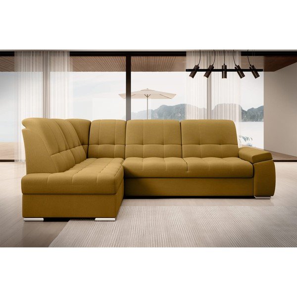Divano angolare giallo allungabile/con contenitore (con penisola a sinistra/a L) e rivestimento in velluto Sado – ELTAP-image-3