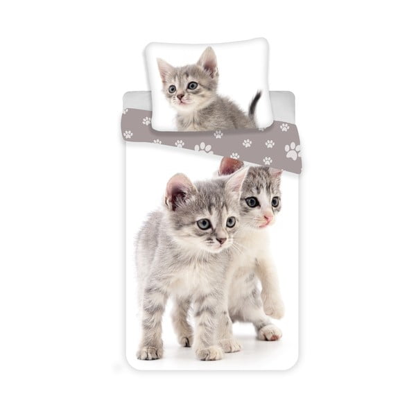Set copripiumino e federa da bambini bianco/grigio in cotone per letto singolo 140x200 cm Kitten "Grey" – Jerry Fabrics