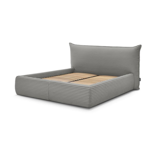 Letto matrimoniale grigio imbottito con spazio contenitivo con griglia inclusa 160x200 cm Jade – Bobochic Paris